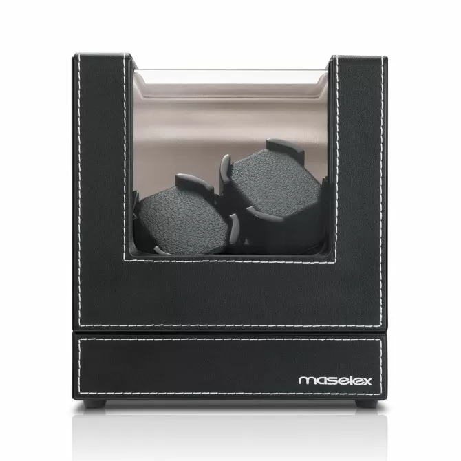 Maselex Black Leather Automatic Watch Winder with Quiet Japanese Motor