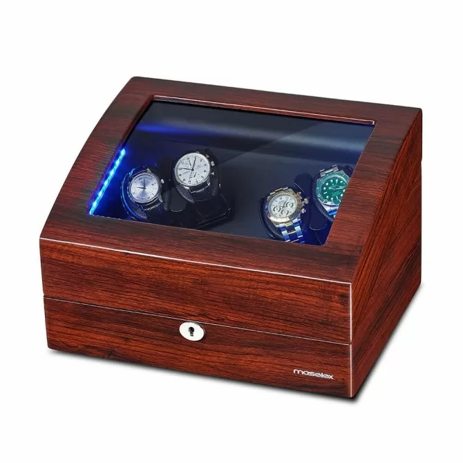 Watch Winder With Built-in Blue LED Illuminated - 21 Rotation Modes