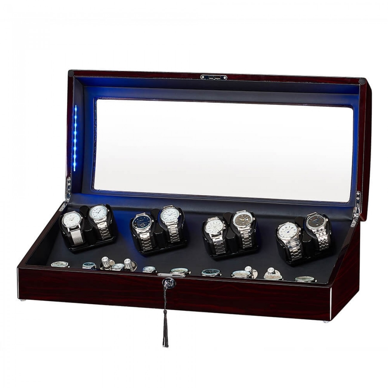 Quad Automatic Watch Winder in Black Leather - JC13