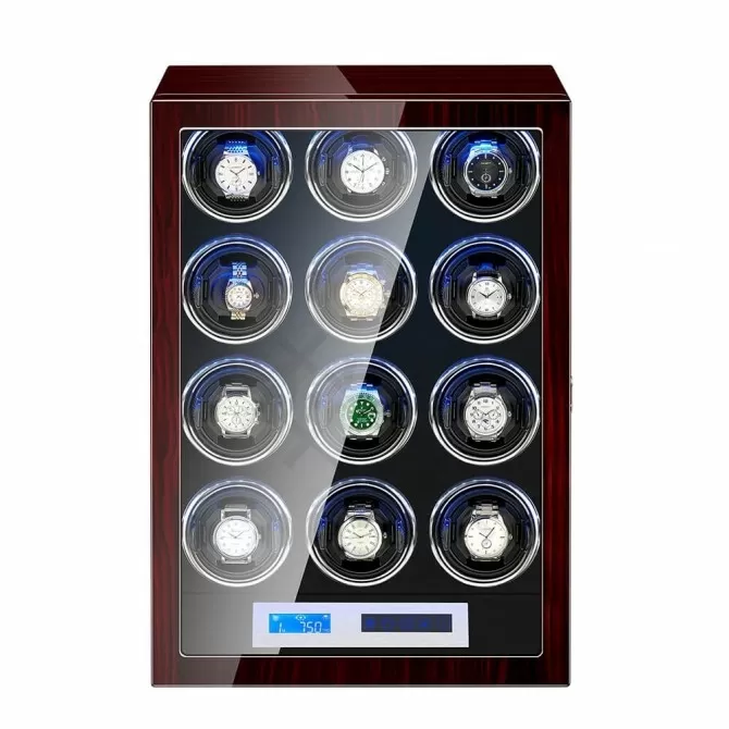 Automatic 12 Watch Winder With Lcd Touch Screen in Black Interior 