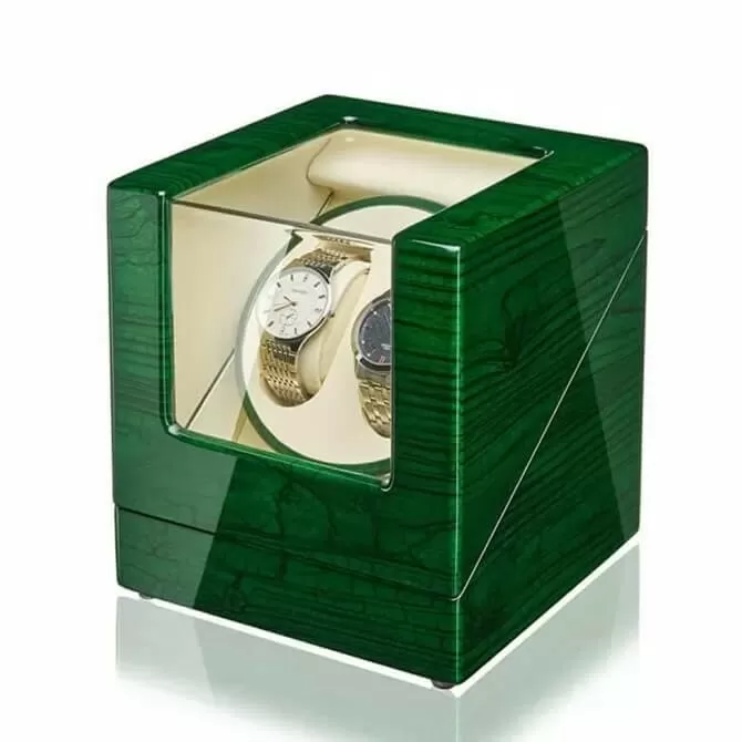 Double Automatic Watch Winder Box with Unique 3 Rotation Modes - Green