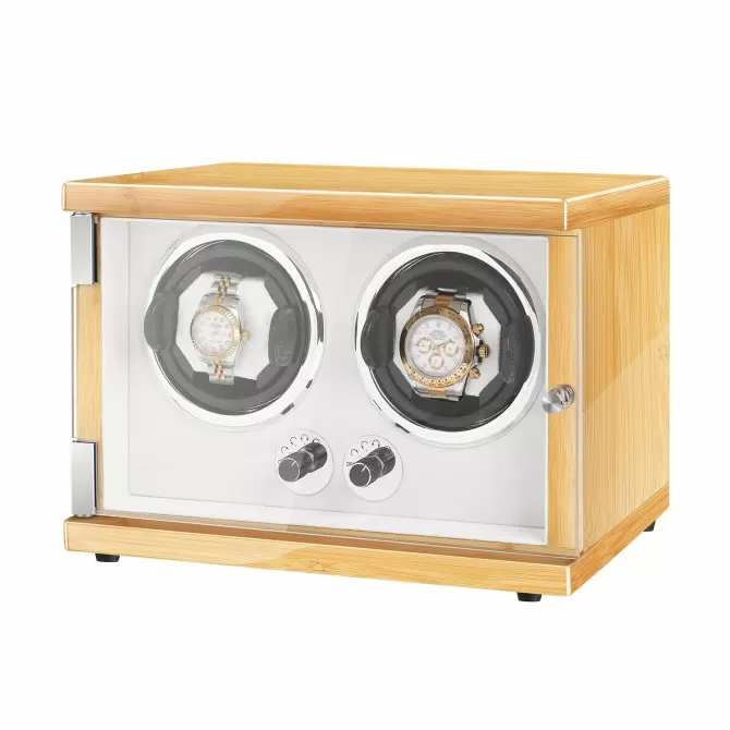 New Vertical Double Automatic Watch Winder with LED Light Hevea Brasiliensis