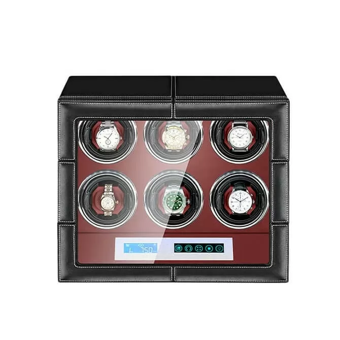 JQUEEN Silent Watch Winder Microfiber Leather with LCD Touch Screen(black+red)