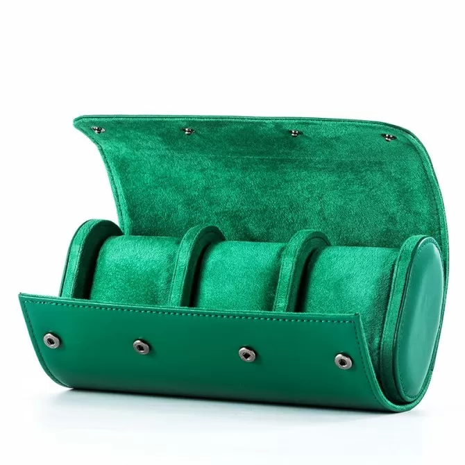 Jqueen Green Leather Watch Roll For 3 Watches