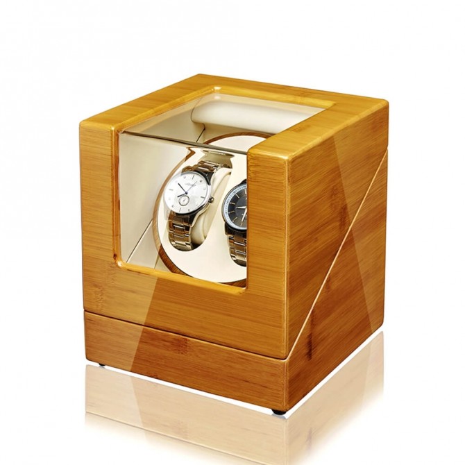 Double Watch Winder With Quiet Motor - Bamboo