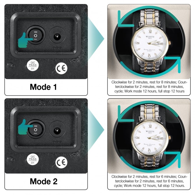 Maselex Single Watch Winder with Black Leather Shell 