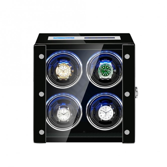 Quad Automatic Watch Shaker With Lcd Touch Screen in Black & Red Interior