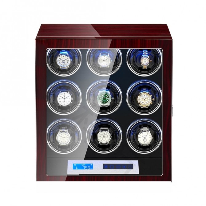 Automatic 9 Watch Winder With Lcd Touch Screen in Black Interior
