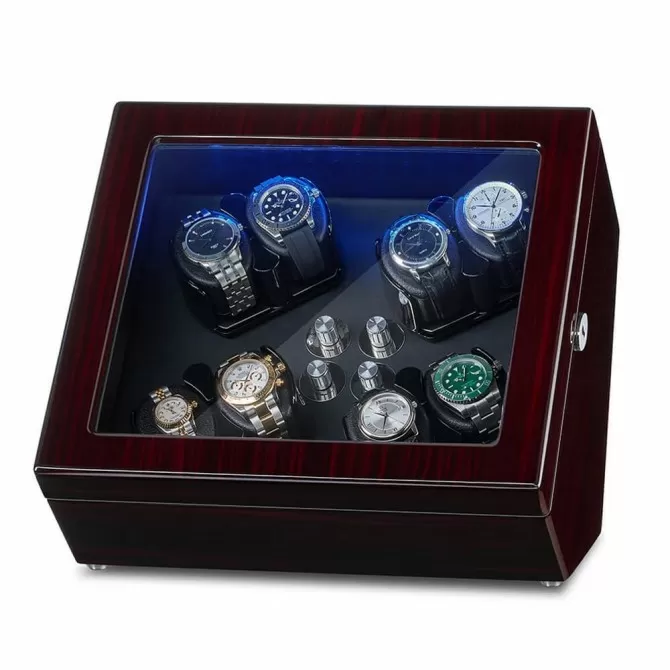 Self Winding Watch Winder for 8 Winding Spaces with Built-in Illumination - Black