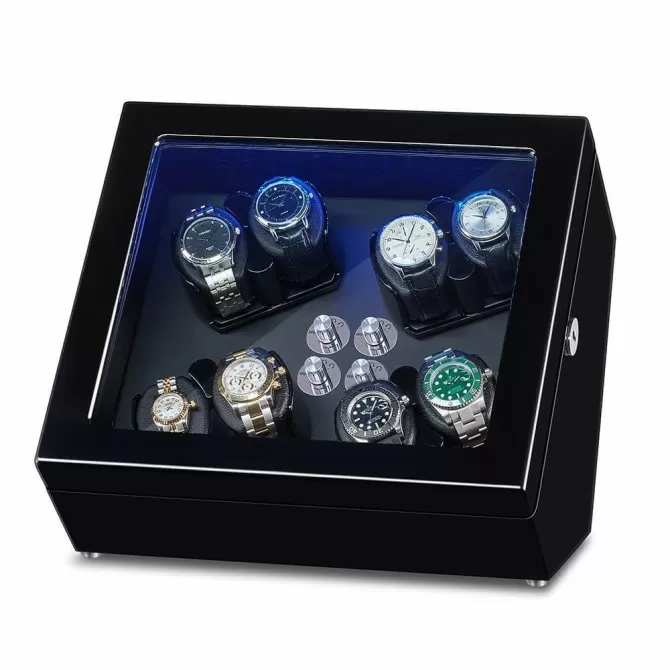 8 Watch Winder Box for 8 Winding Spaces with Built-in Illumination - Ebony
