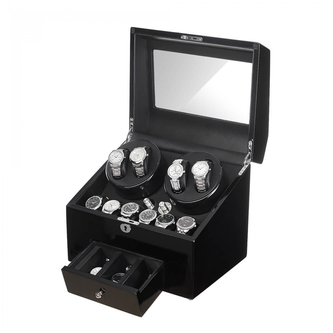 Black Automatic Watch Holder with Drawer | JQUEEN