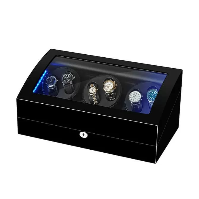 Black Automatic High End Watch Winder, Built-in Blue LED Illuminated