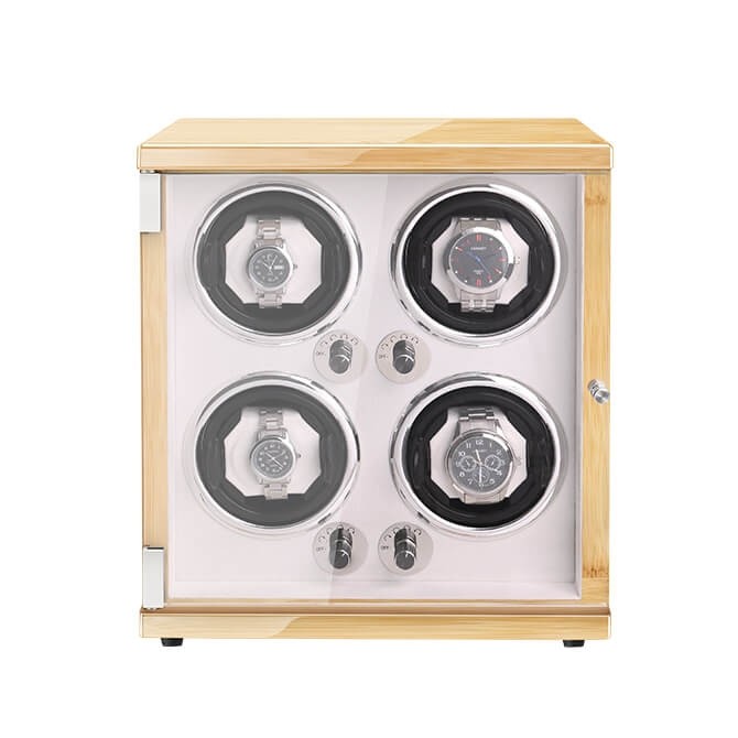 New Vertical Quad Automatic Watch Winder Box Hevea Brasiliensis