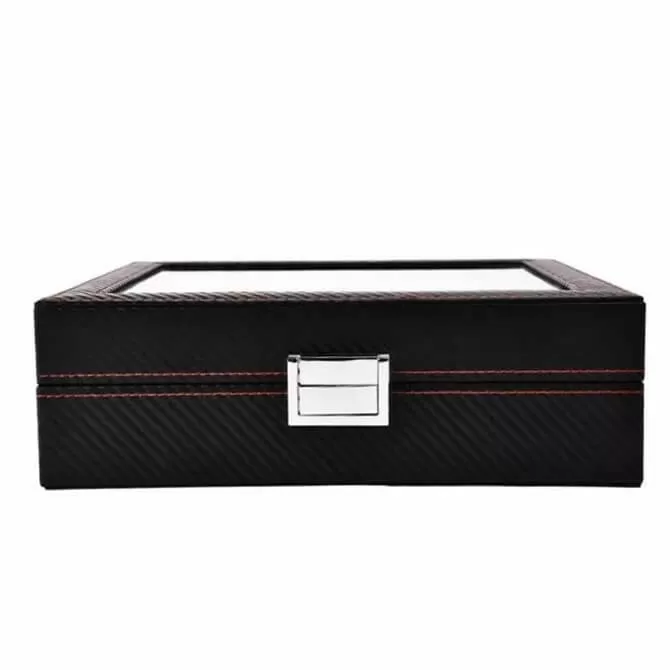 10 Watch Black Leather Box Case Display Organizer Storage Tray for Men & Women