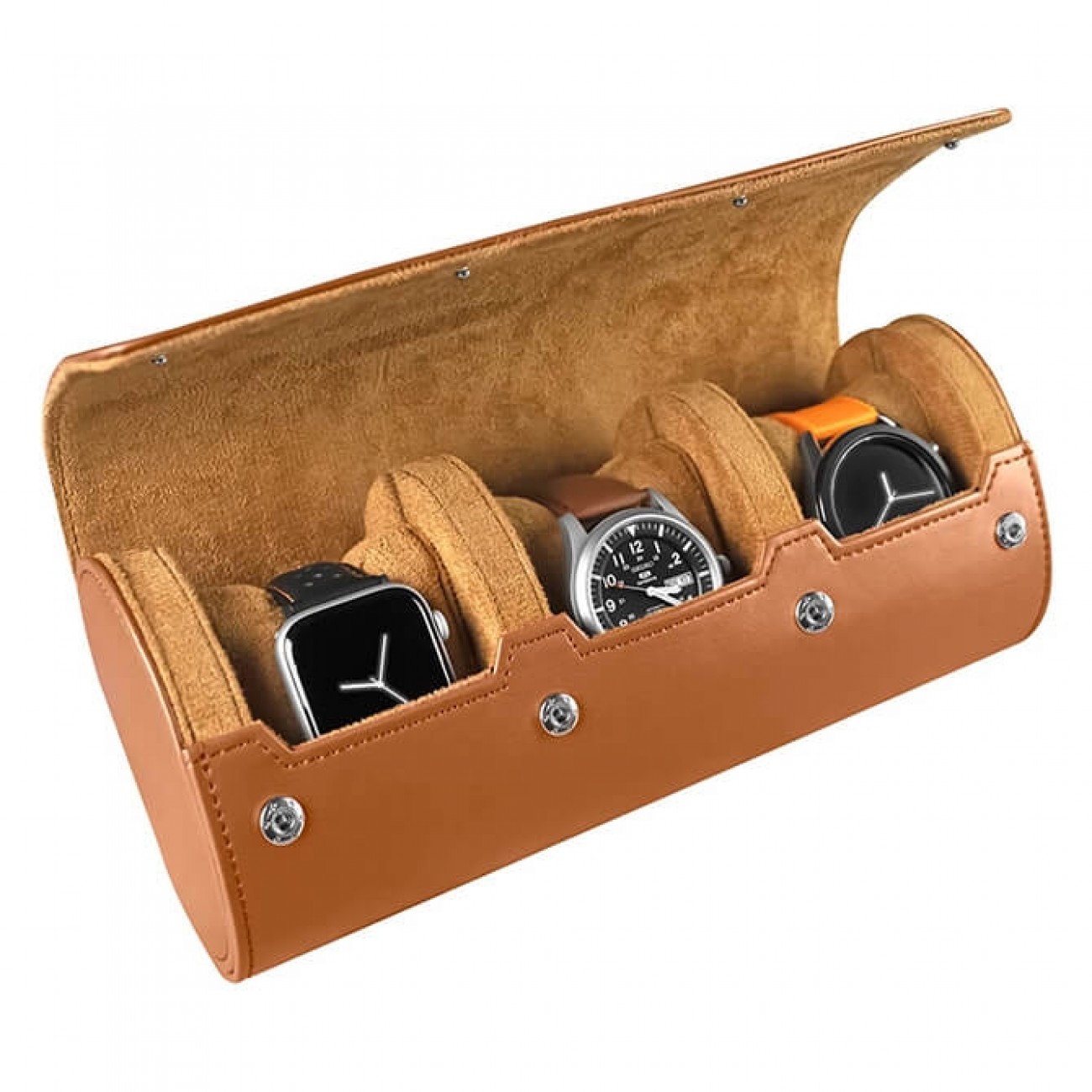 Brown Leather Watch Roll, Triple Travel Watch Roll