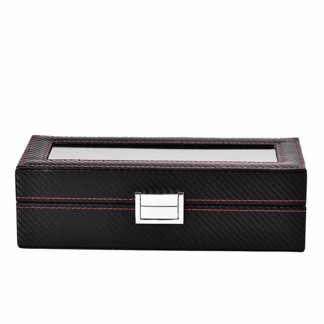 Leather Watch Box 5 Slots Storage Case with Glass Top