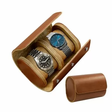 Jqueen Leather Double Watch Roll brown