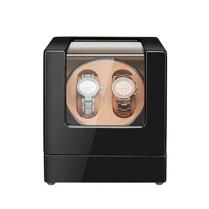 Double Automatic Watch Winder - Black Leather