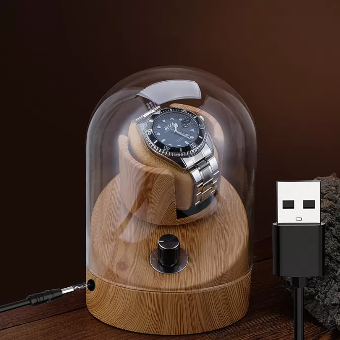 Jqueen Orbita Single Watch Winder Oak Grain with USB Interface