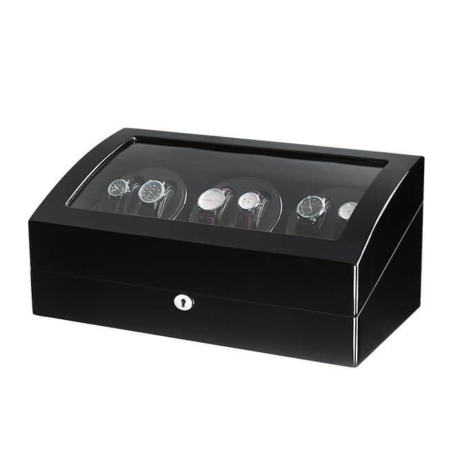Black Six Automatic Watch Winder with 7 Extra Storages Space-21 Rotation Modes
