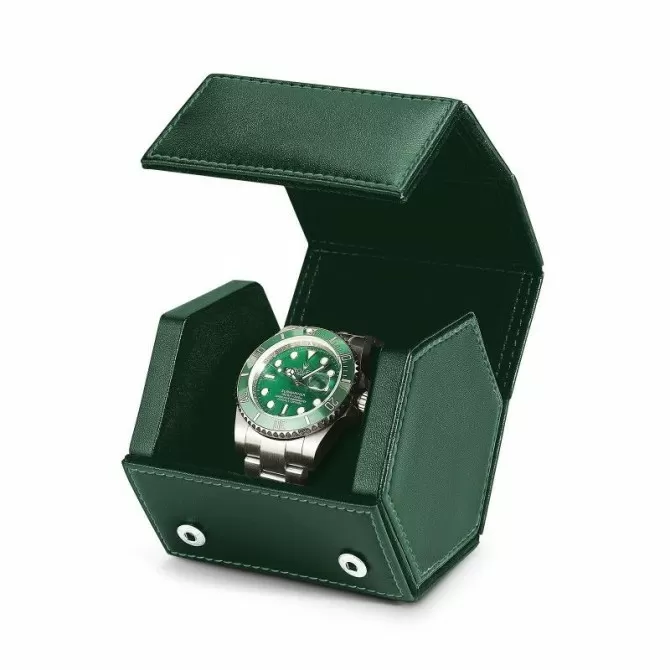 JQUEEN Single Green Microfiber Leather Portable Travel Watch Roll