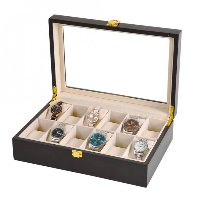 Watch Box for Men - 12 Slot Watch Case Black