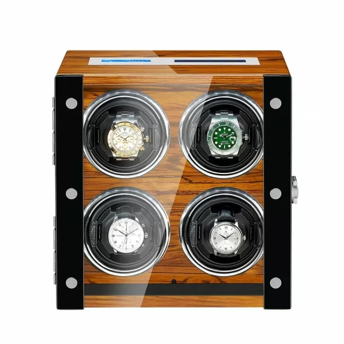 Automatic Watch Winder 4 Watches With Lcd Touch Screen in Golden Black Interior